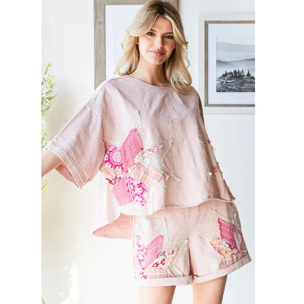 Oli & Hali Pink Star Embellished Women Shorts - Picture 4 of 6